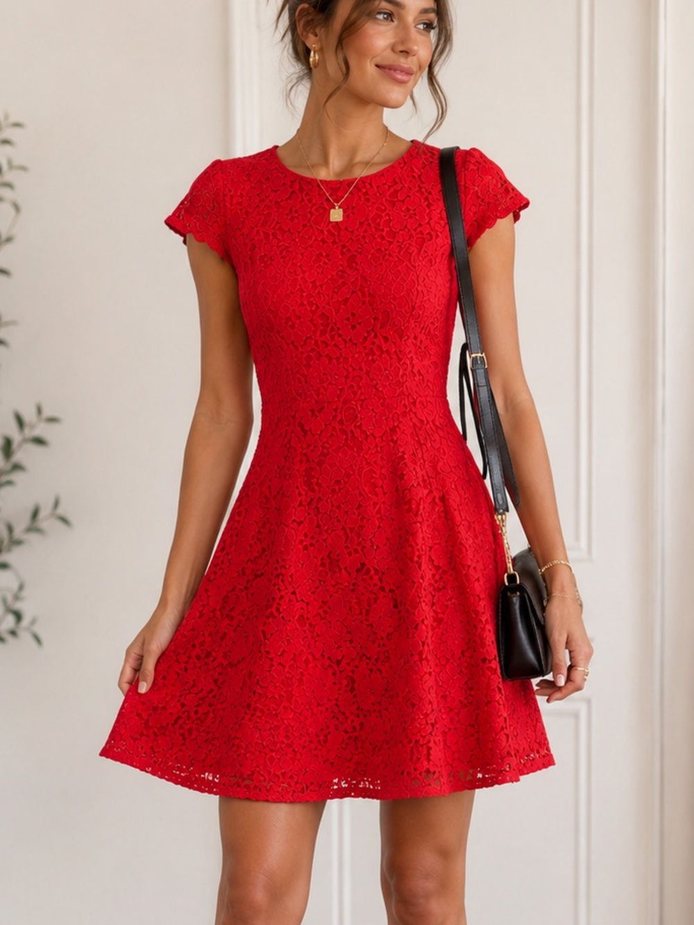 J.Crew Floral Lace Fit & Flare Dress in Red | Wedding Guest Party Dress | Size 2